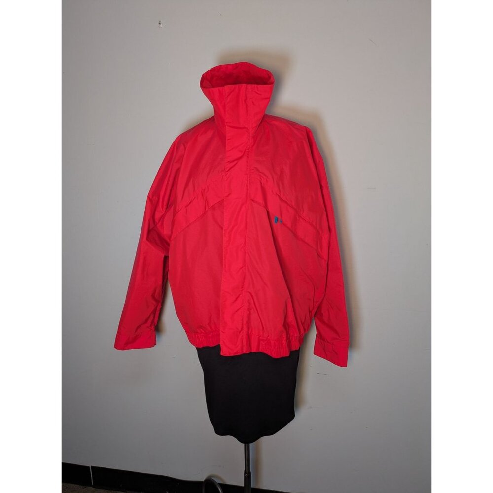 Vintage 1980s Red High-Neck Lightweight Winter Ski Jacket With Blue Zipper Pull